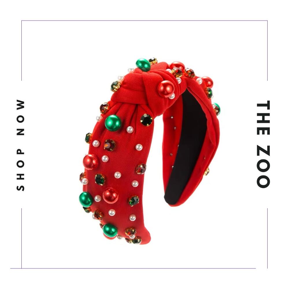 Rhinestone and Pearl‎ Headband Red Christmas